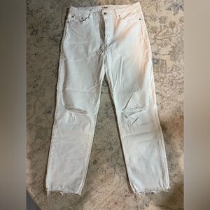 PAIGE White Distressed Women’s straight leg jeans